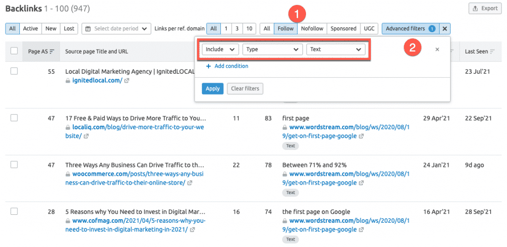 Filtering by link type Filtering by link type